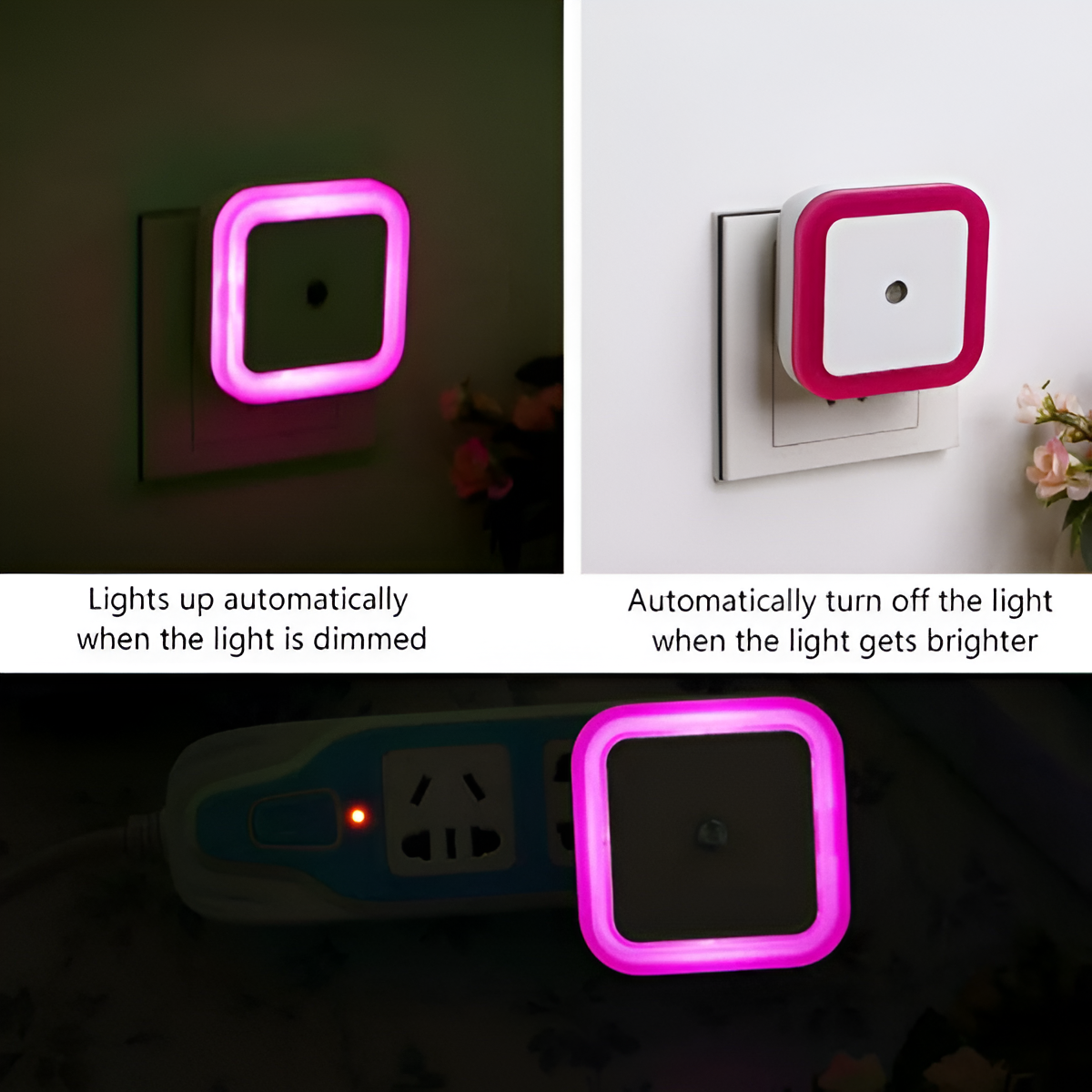 🌙 LED Night Light – Plug-in Wall Lamp with Auto On/Off Sensor (Pink Color)