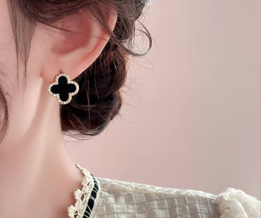 Stainless Steel Flower Zircon Studs Earrings