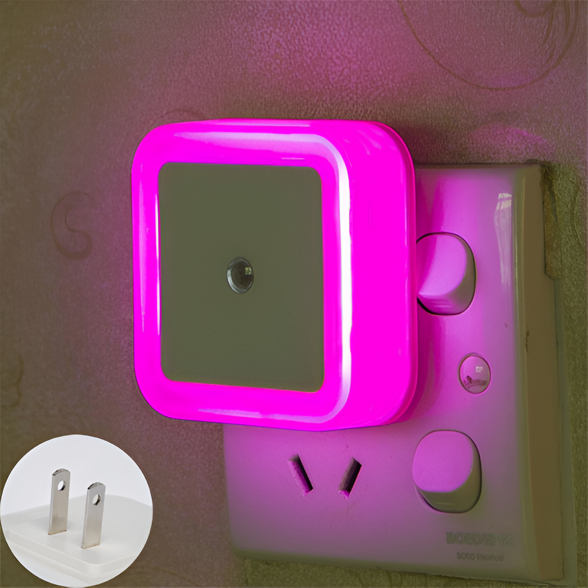 🌙 LED Night Light – Plug-in Wall Lamp with Auto On/Off Sensor (Pink Color)