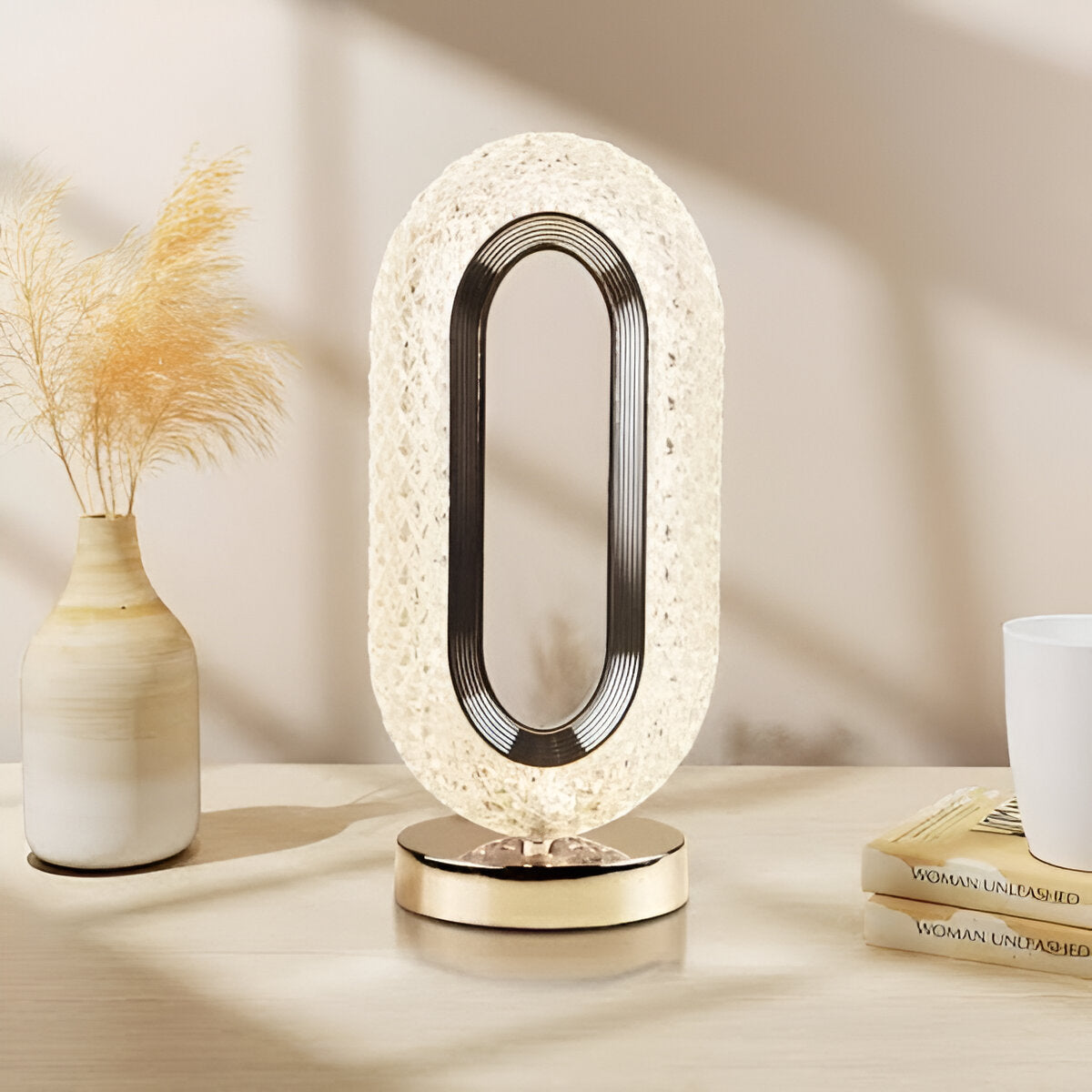 Rechargeable Luxury Crystal Table Lamp – Oval Shape with 3-Color Touch Control