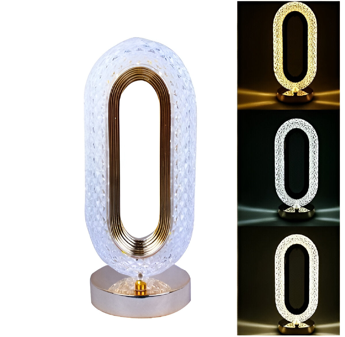 Rechargeable Luxury Crystal Table Lamp – Oval Shape with 3-Color Touch Control