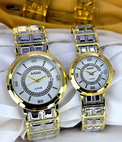 Premium Rado Jubile Couple Watch – Two-Tone Steel Chain Design