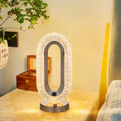 Rechargeable Luxury Crystal Table Lamp – Oval Shape with 3-Color Touch Control