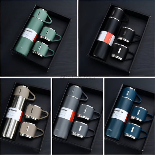 3 Cup 500 Ml Double-layer Stainless Steel Vacuum Flask Set ( Random Color )