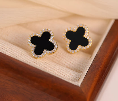 Stainless Steel Flower Zircon Studs Earrings